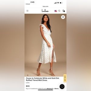 Lulu’s White and Gold Dot Ruffled Midi